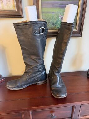 Frye Paige Trapunto Black Pebbled Leather Tall  Boots